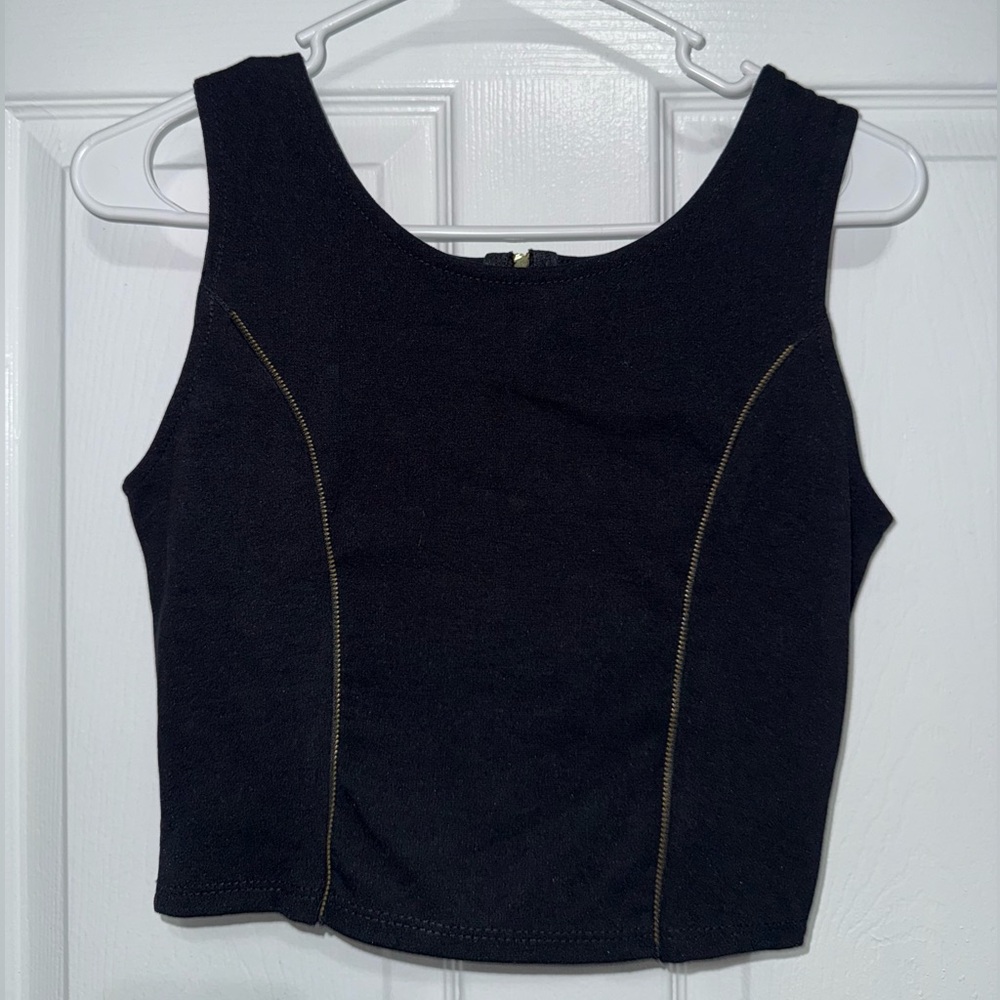 On Twelfth | Black Crop Top Tank with Gold Zipper Accents and Zipper back